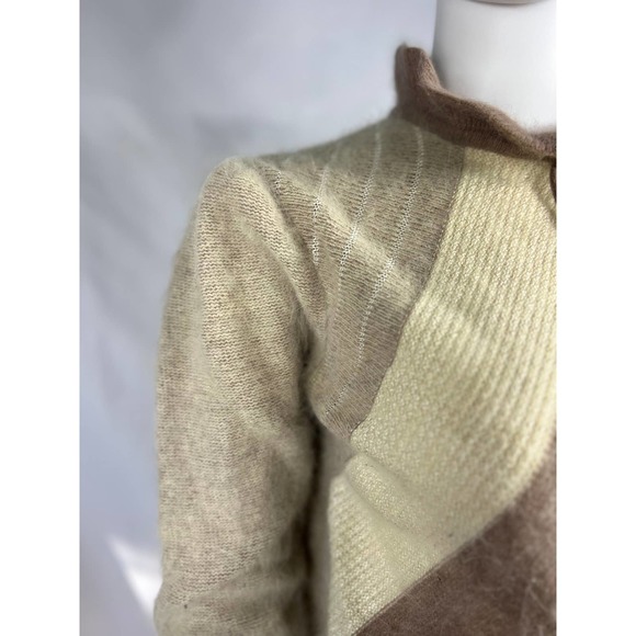 1970's Tan/Cream Angora, Horizontal Striped Sweater - Picture 3 of 5